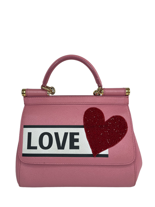 Dolce Gabbana Small Miss Sicily 'Love' Pink Crossbody Bag