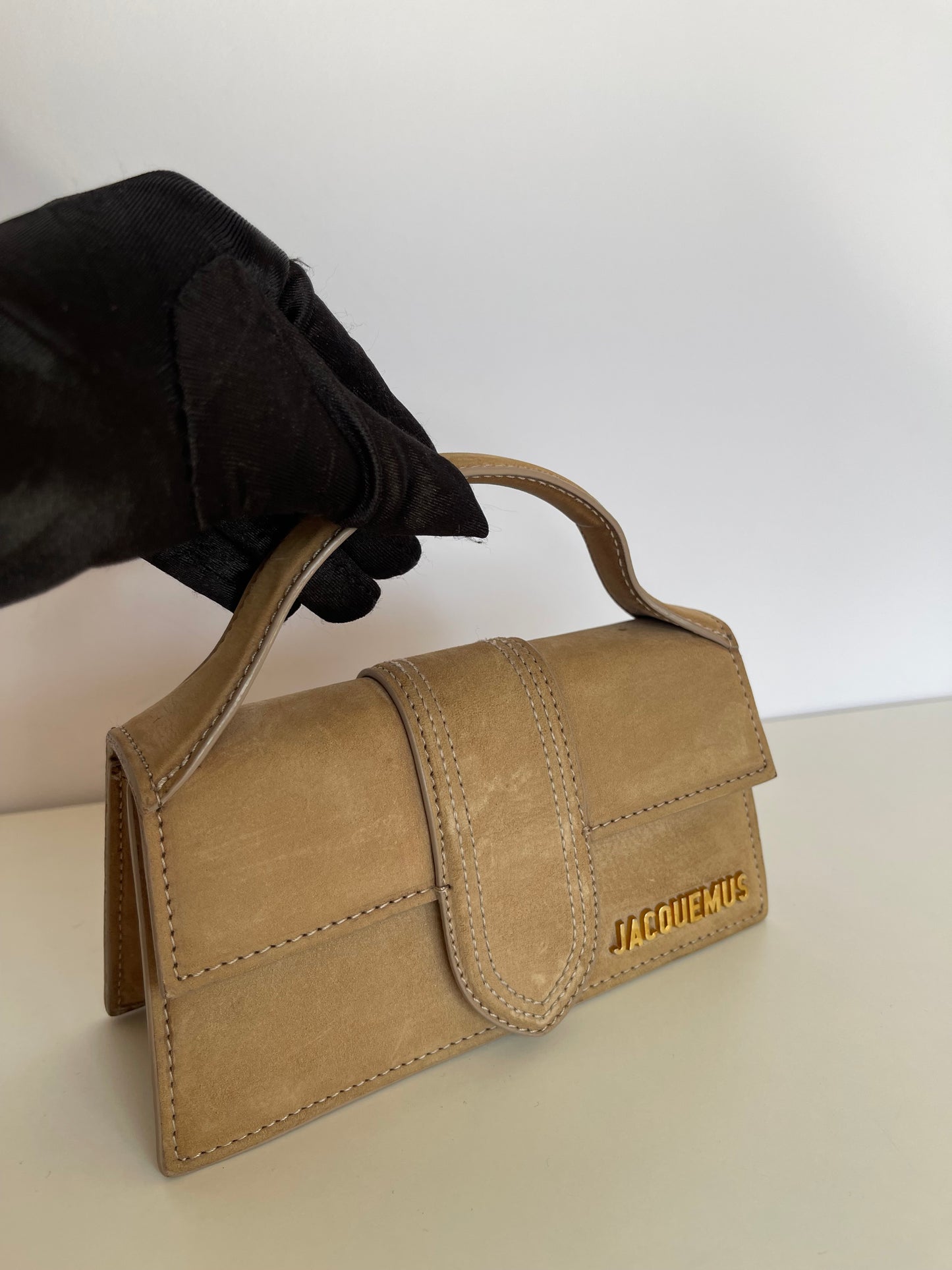 Jacquemus Dark Beige Nubuck Leather Le Bambino Mini Flap Bag