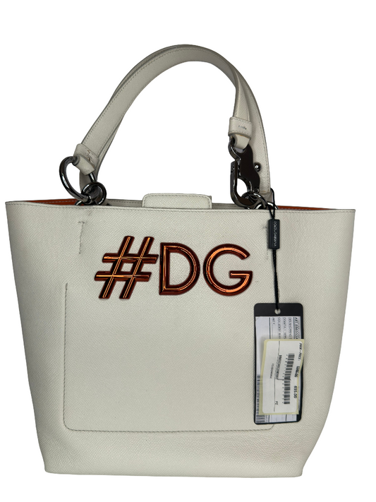 Dolce Gabbana White Leather #DG Beatrice Tote Bag