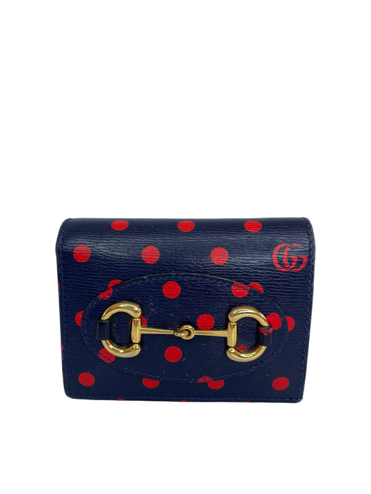 Gucci Horsebit 1955 Navy/Red Leather Polka Dot Bifold Wallet