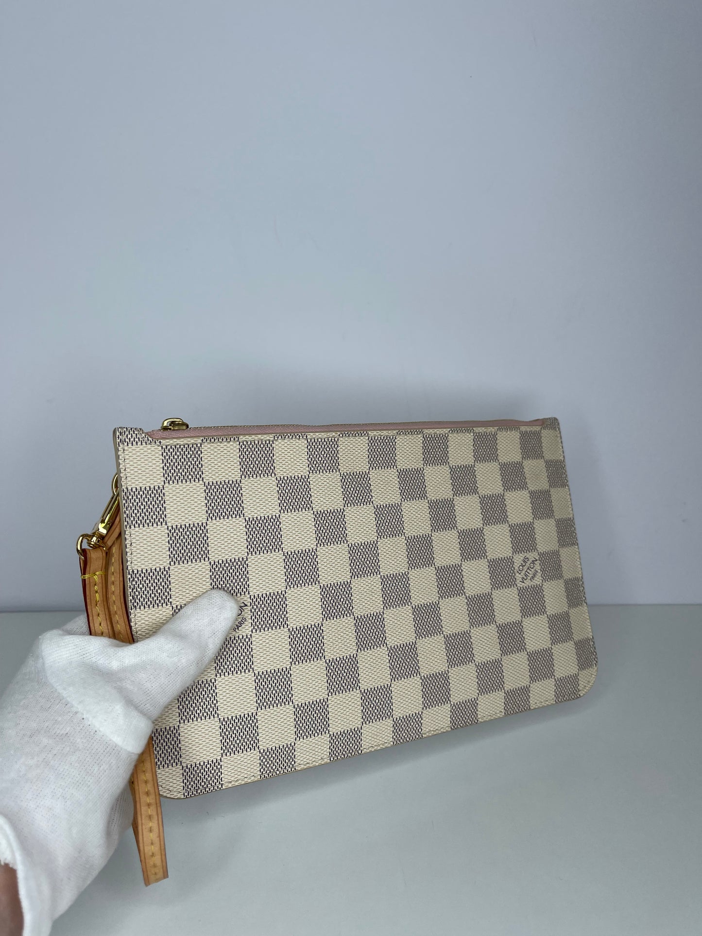 Louis Vuitton Neverfull Damier Azur Pochette Rose Ballerine