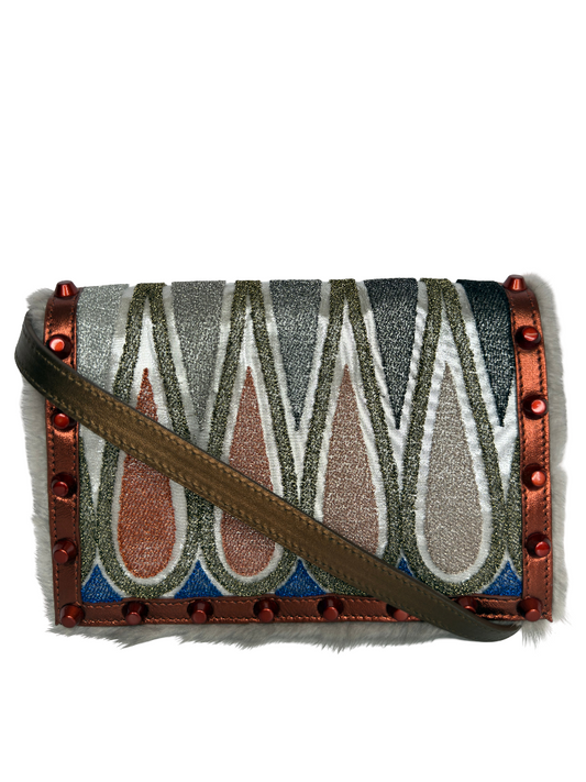 Fendi Mink-Trimmed Dark Metallic Gold Crossbody Bag