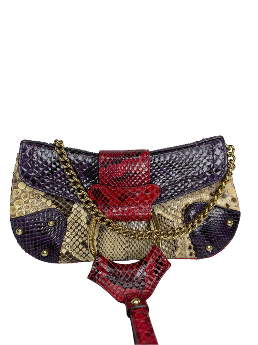 Dolce and Gabbana Multicolor Python D-Ring Flap Chain Pochette