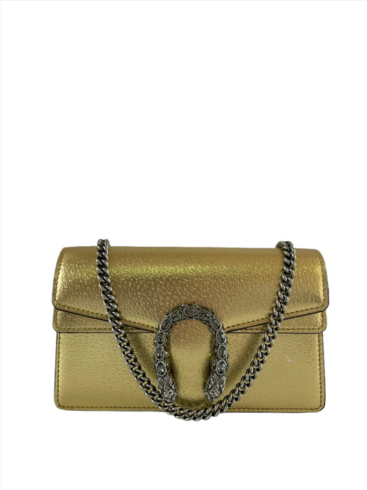 Gucci Dionysus Super Mini Gold Leather Crossbody Bag