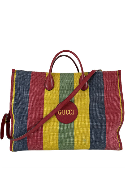 Gucci Multicolor Striped Canvas Baiadera Large Tote Bag