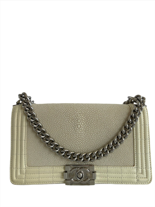 Chanel Stingray Galuchat Boy Medium Ecru Bag