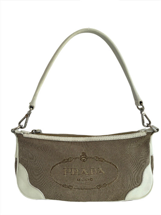 Prada Jacquard Logo White Leather Pochette