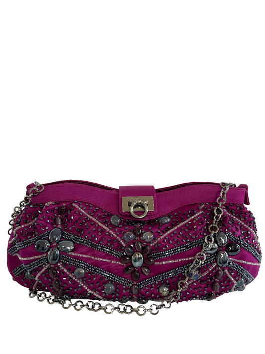 Salvatore Ferragamo Purple Satin Beaded Evening Bag