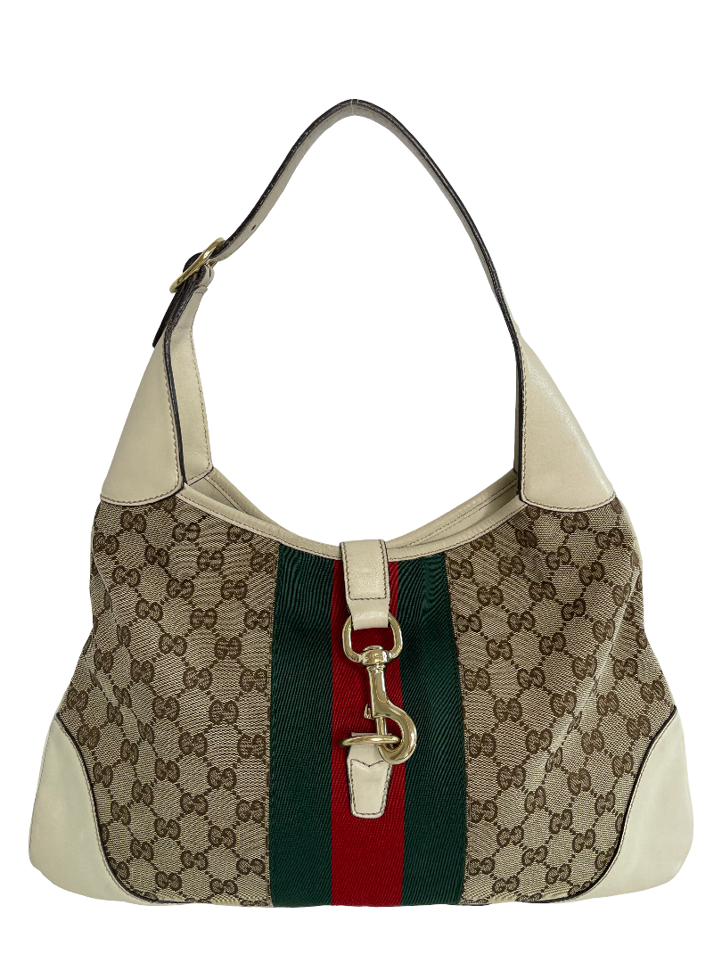 Gucci Beige GG Canvas and Leather Web Jackie O Bouvier Hobo