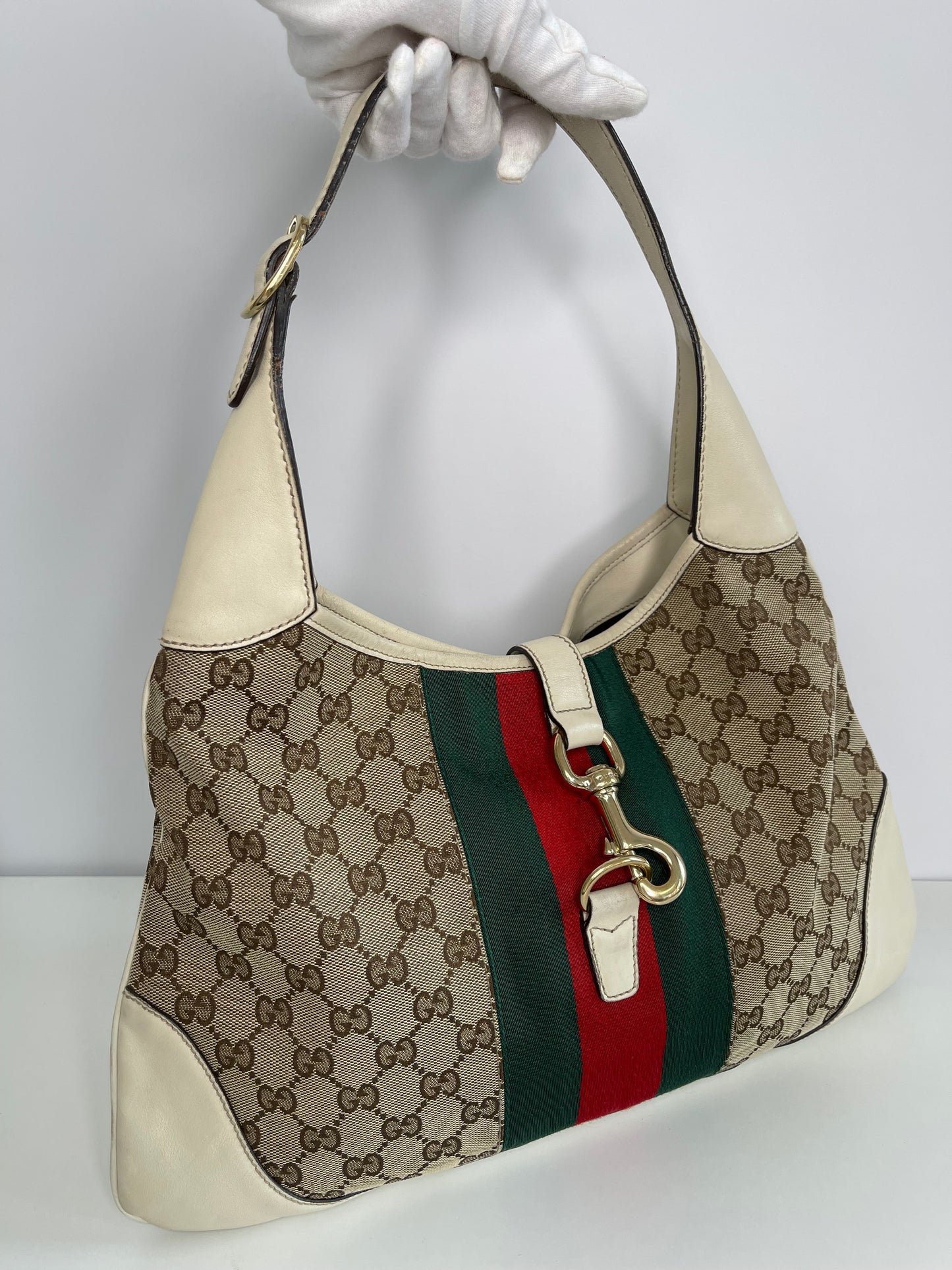 Gucci Beige GG Canvas and Leather Web Jackie O Bouvier Hobo