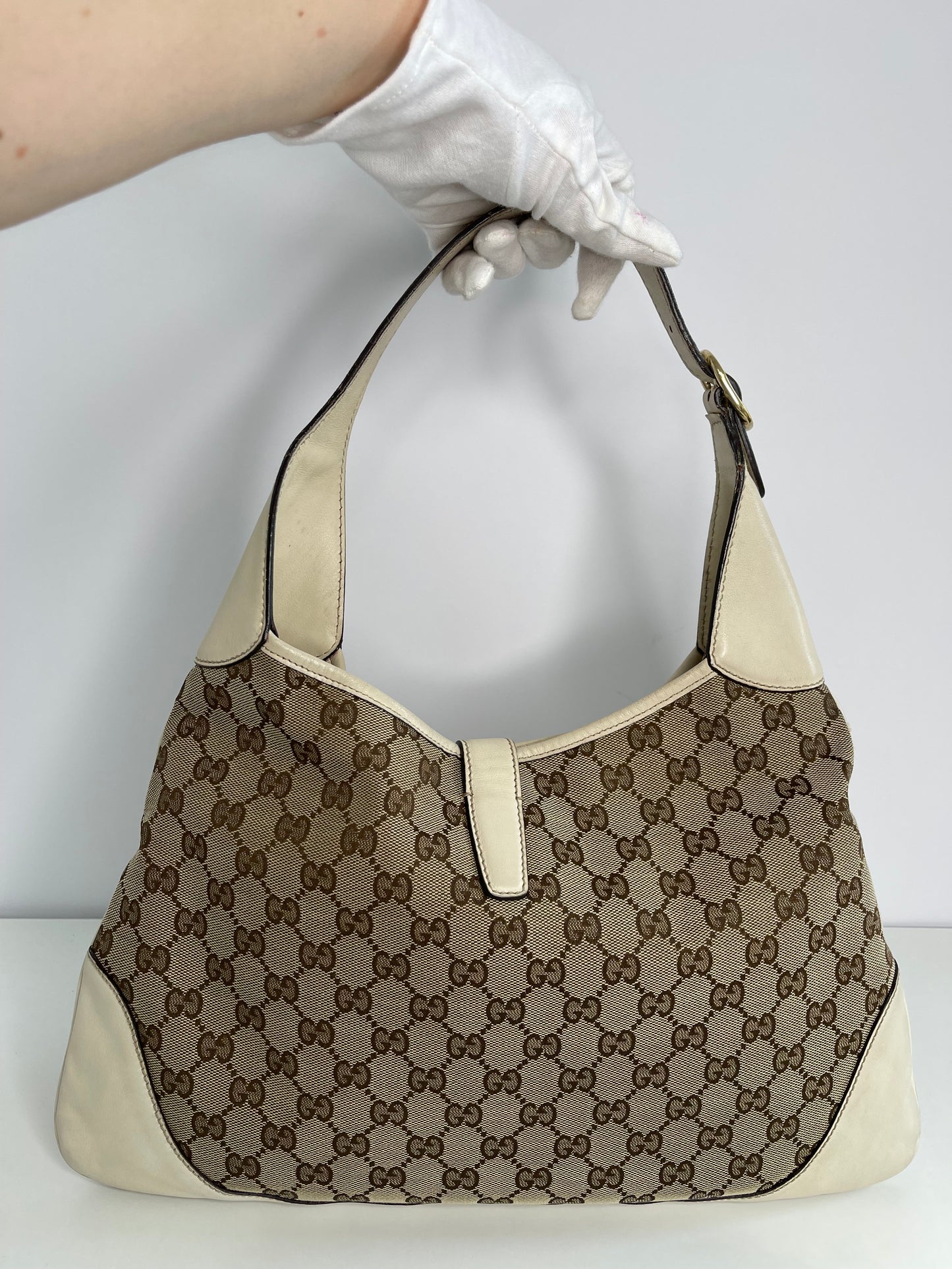 Gucci Beige GG Canvas and Leather Web Jackie O Bouvier Hobo