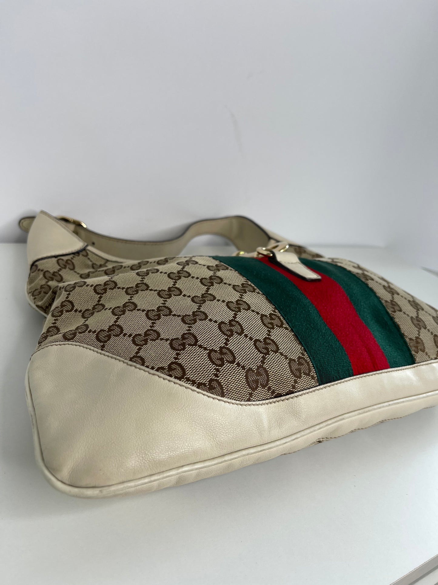 Gucci Beige GG Canvas and Leather Web Jackie O Bouvier Hobo