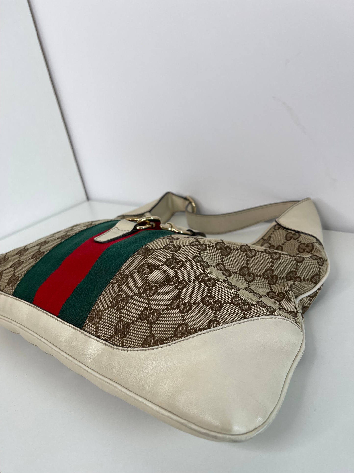 Gucci Beige GG Canvas and Leather Web Jackie O Bouvier Hobo