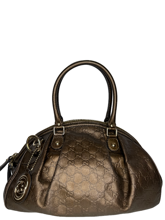 Gucci Brown/Bronze Embossed Guccissima Leather Sukey Medium Boston Bag