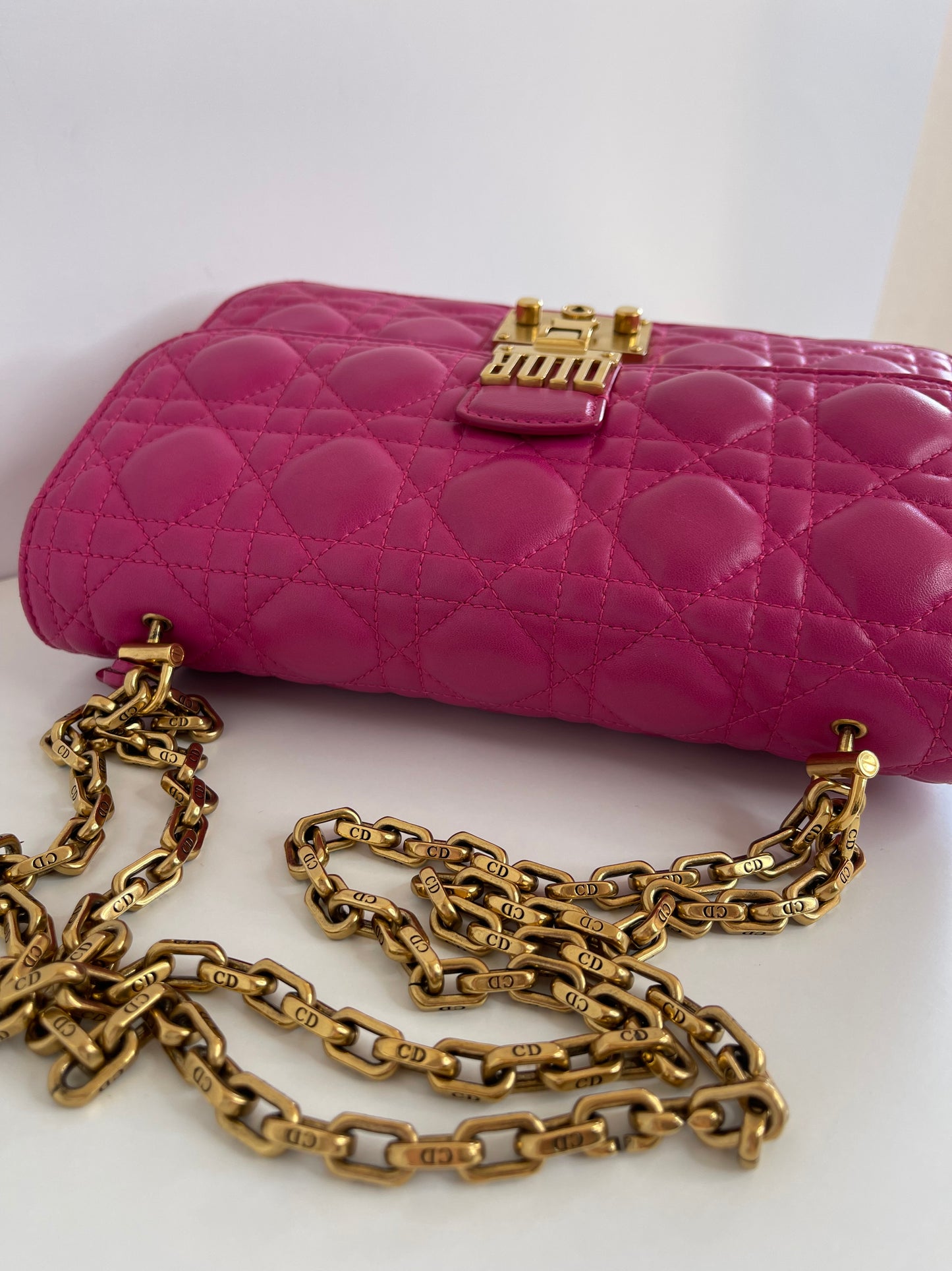 Christian Dior Dioraddict Large Fuchsia Lambskin Cannage Flap Bag