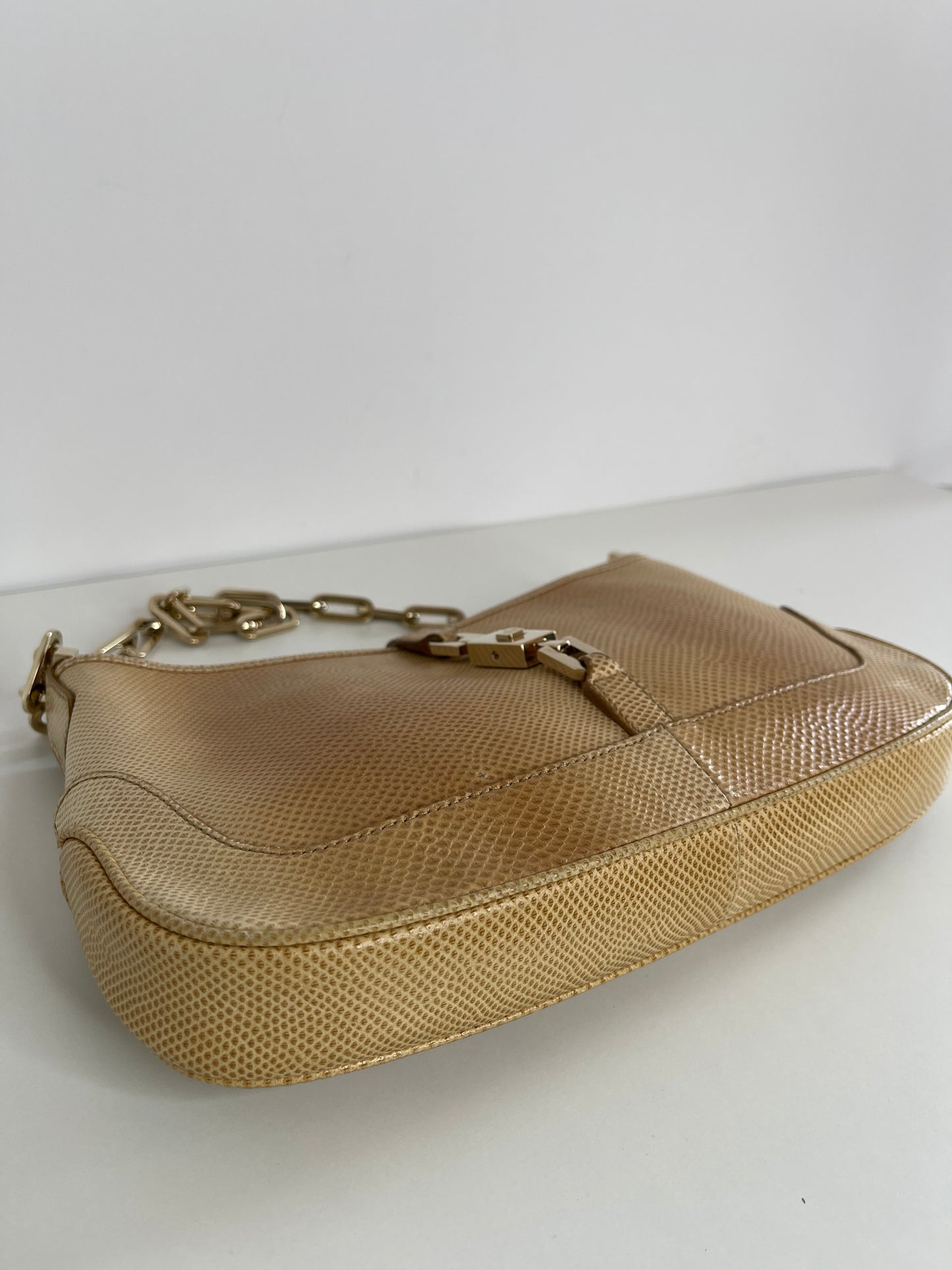 Gucci by Tom Ford Rare Vintage Jackie Lizard Beige