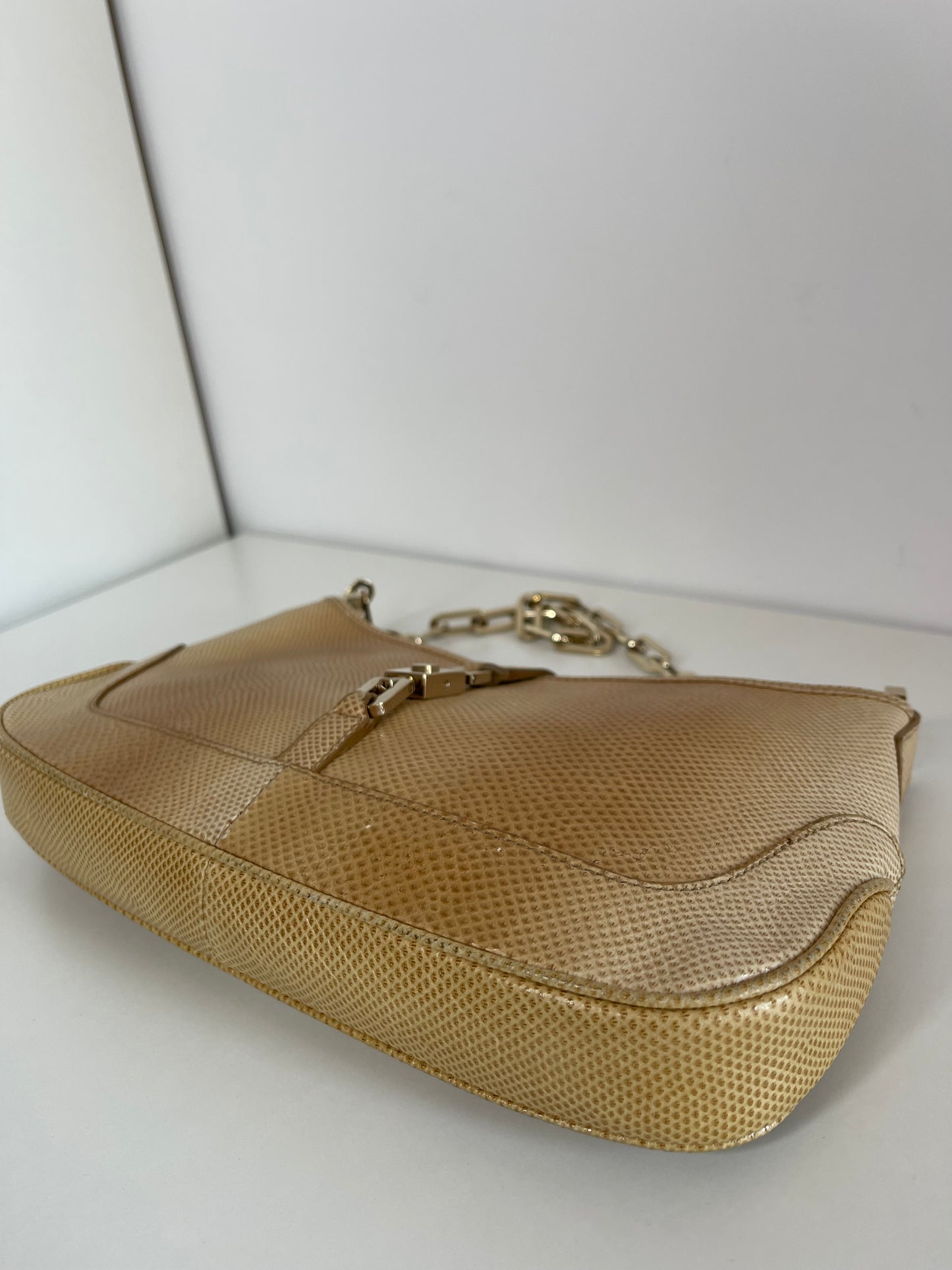 Gucci by Tom Ford Rare Vintage Jackie Lizard Beige