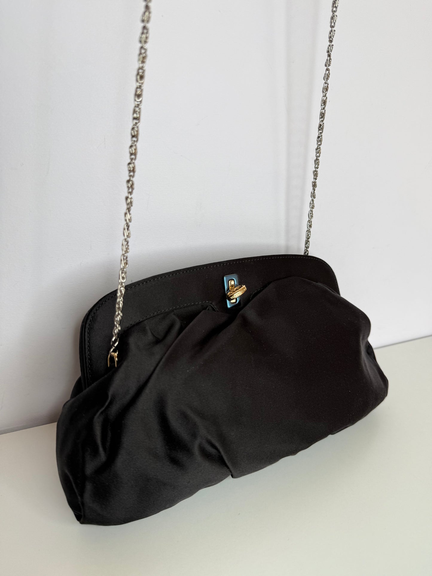 Dolce Gabbana 2Way Satin Chain Purse Clutch Crossbody Bag