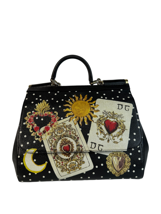 Dolce Gabbana Medium Miss Sicily Cards Satchel Bag