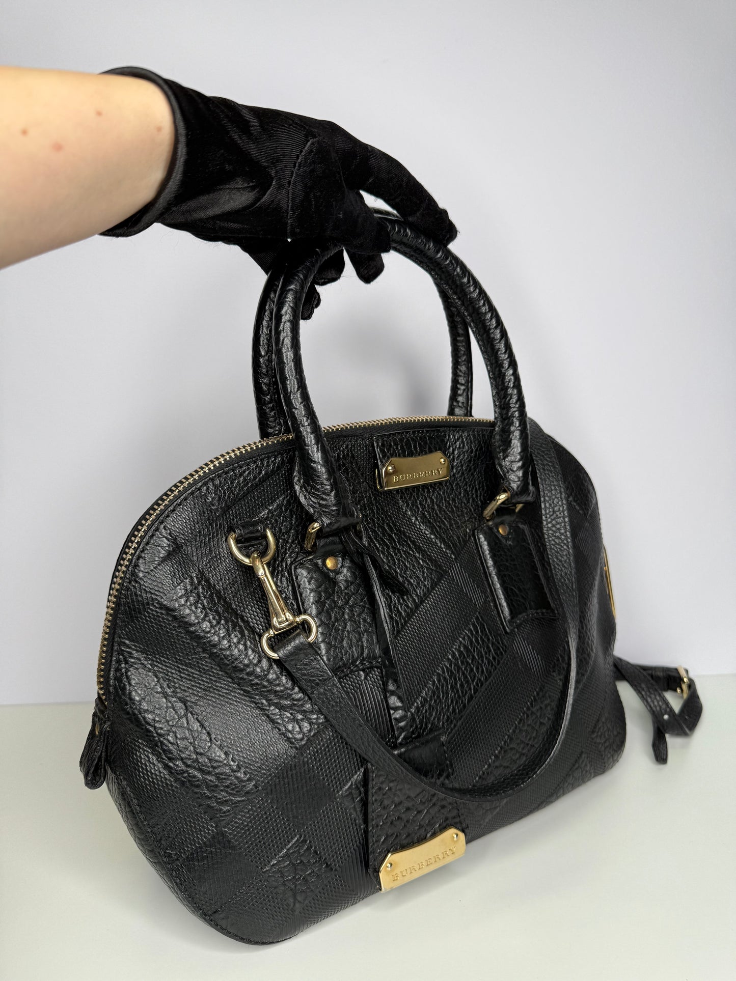 Burberry Black Leather Orchard Bowler Bag