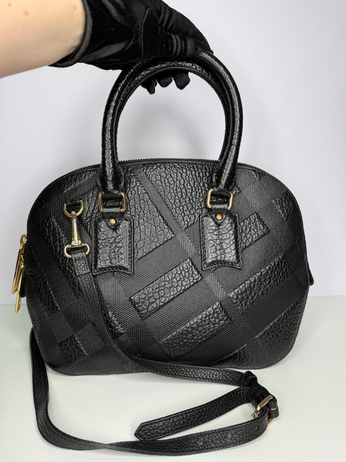 Burberry Black Leather Orchard Bowler Bag