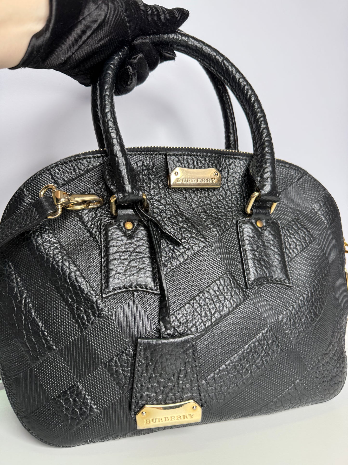 Burberry Black Leather Orchard Bowler Bag