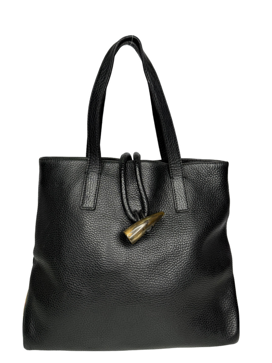 Burberry Black Leather Small Horn Toggle Tote Bag