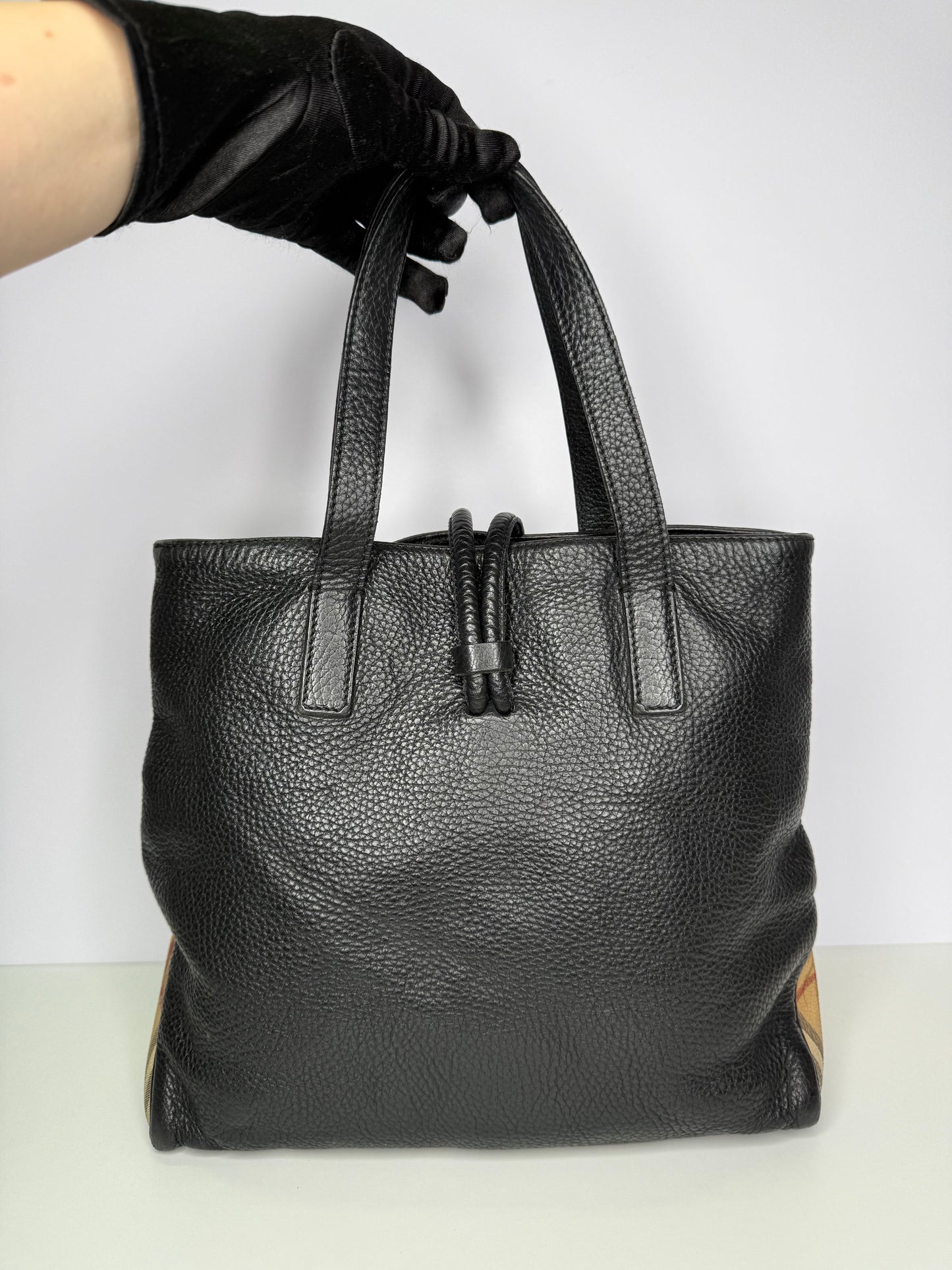 Burberry Black Leather Small Horn Toggle Tote Bag