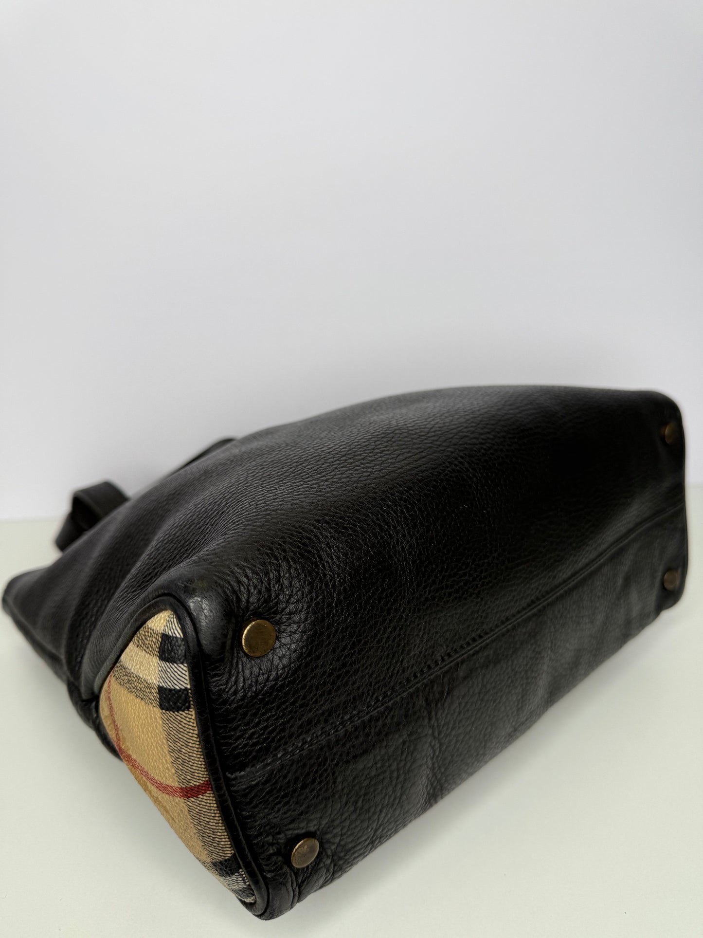 Burberry Black Leather Small Horn Toggle Tote Bag