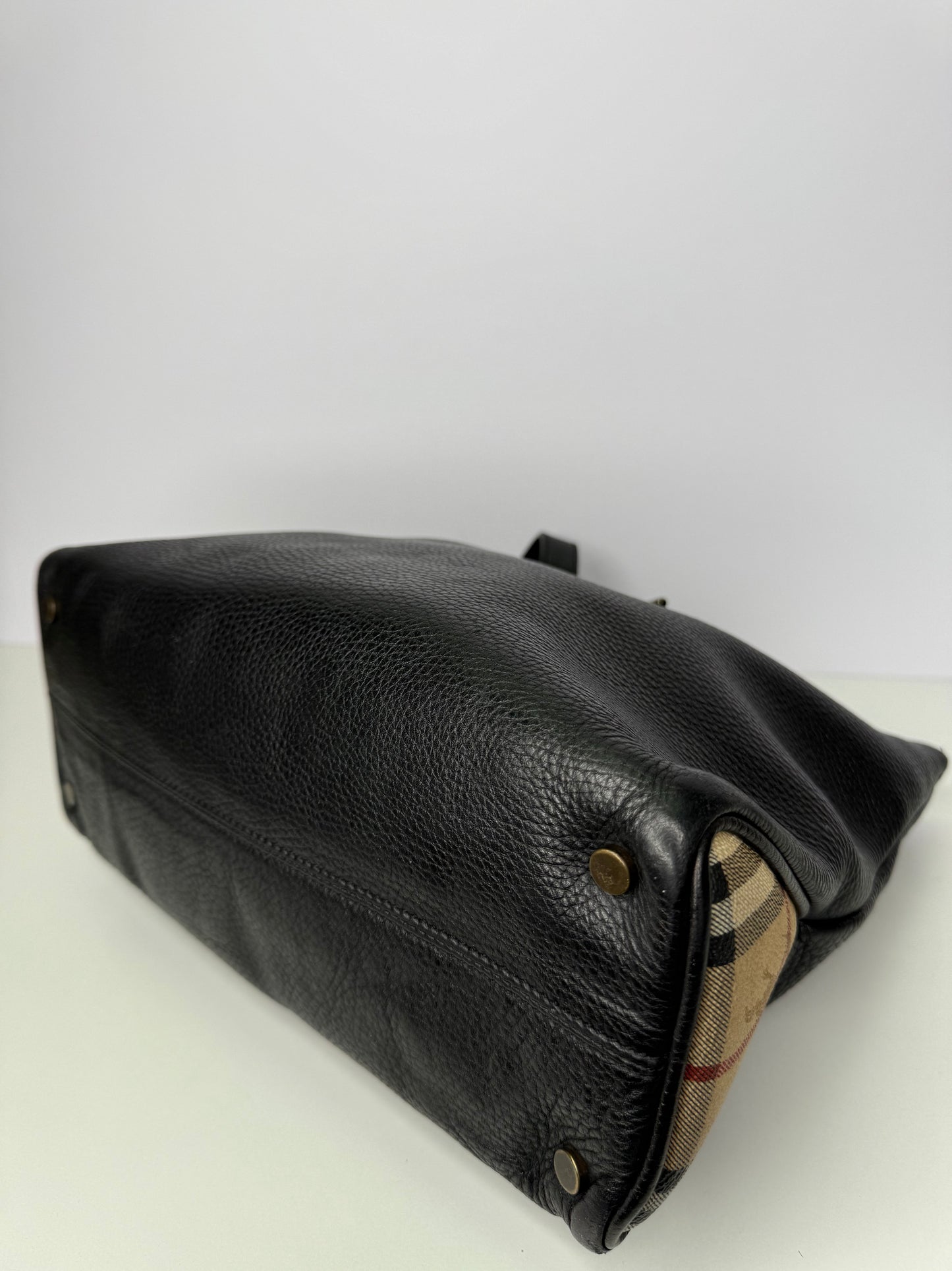 Burberry Black Leather Small Horn Toggle Tote Bag