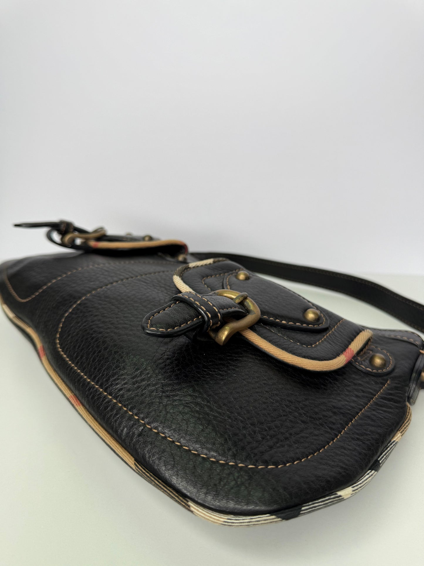 Burberry Calfskin Two Front Pocket Shoulder Bag Black