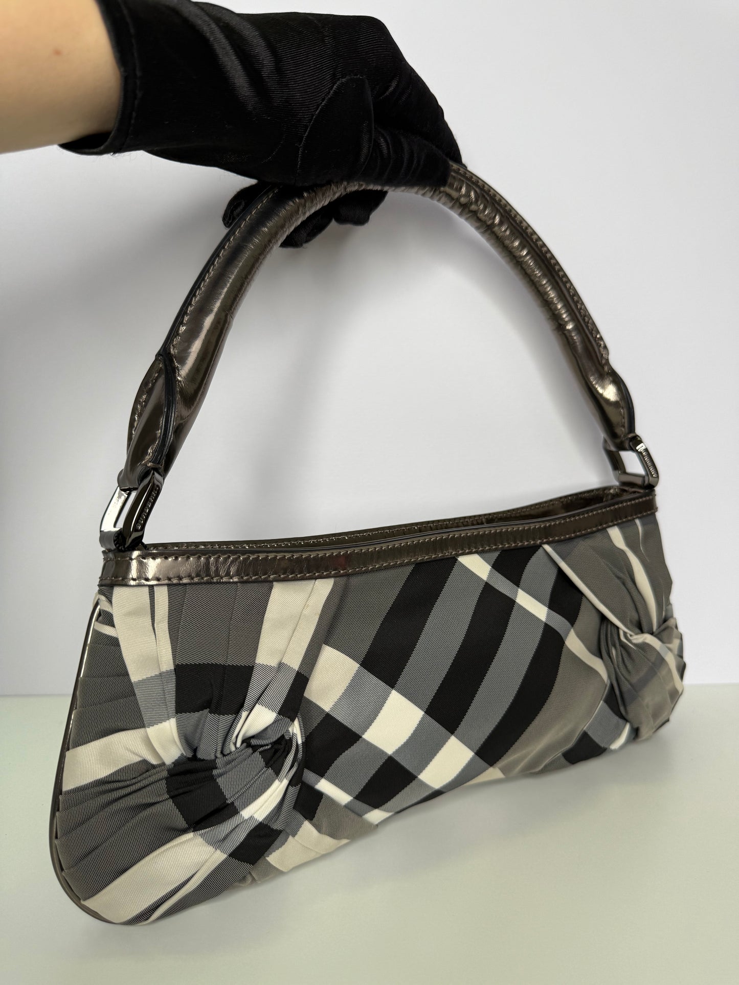 Burberry Plaid Nylon Baguette Black/Grey Bag