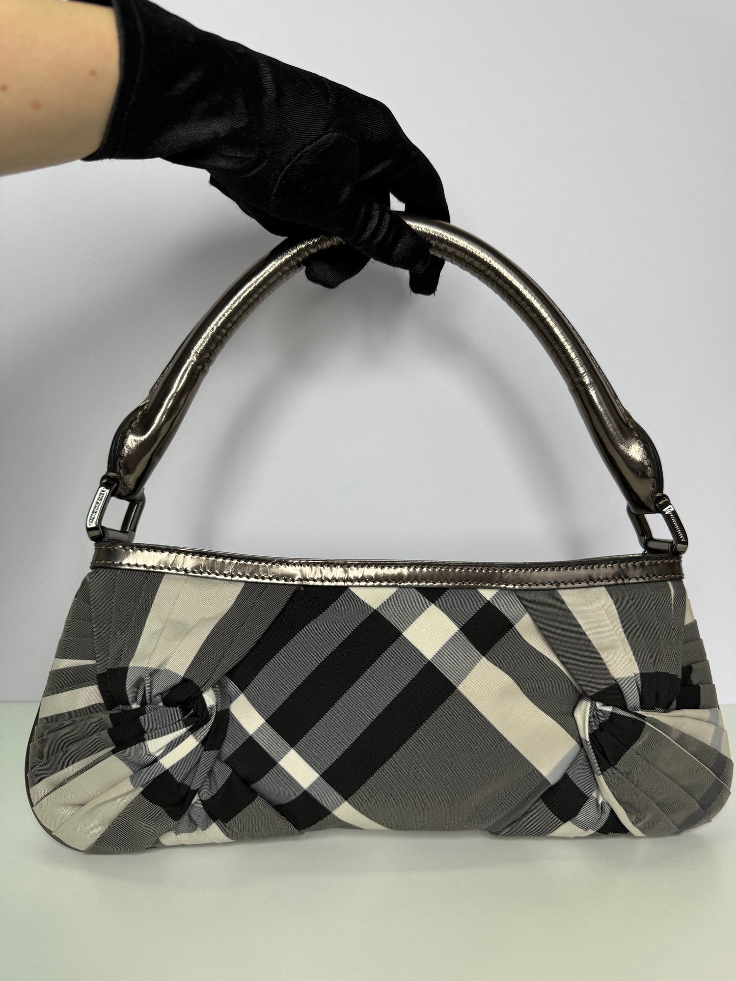 Burberry Plaid Nylon Baguette Black/Grey Bag