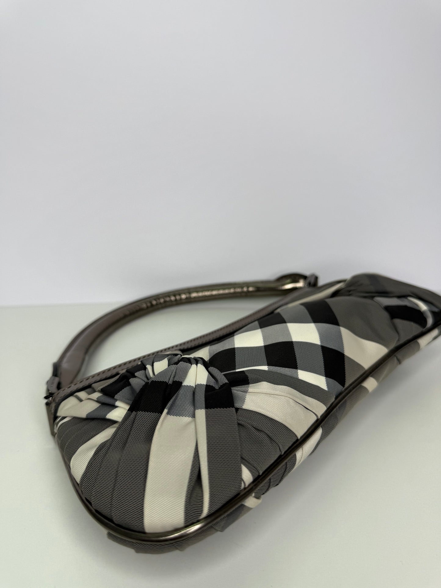 Burberry Plaid Nylon Baguette Black/Grey Bag