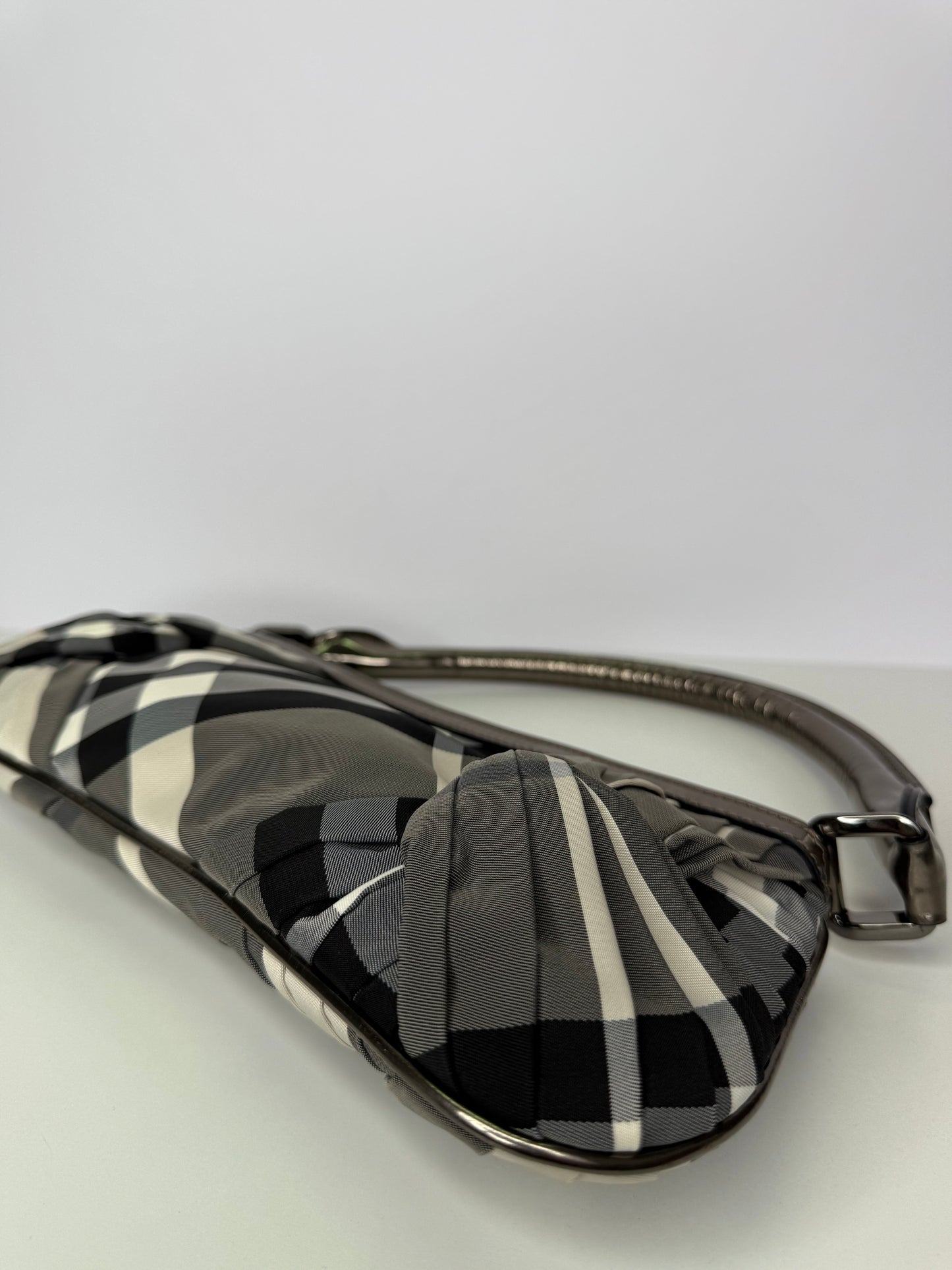 Burberry Plaid Nylon Baguette Black/Grey Bag