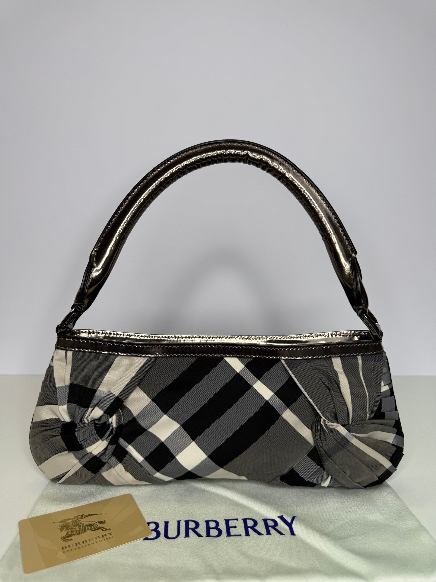 Burberry Plaid Nylon Baguette Black/Grey Bag