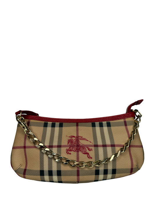 Burberry Red Leather and Haymarket Check Anabel Chain Wristlet