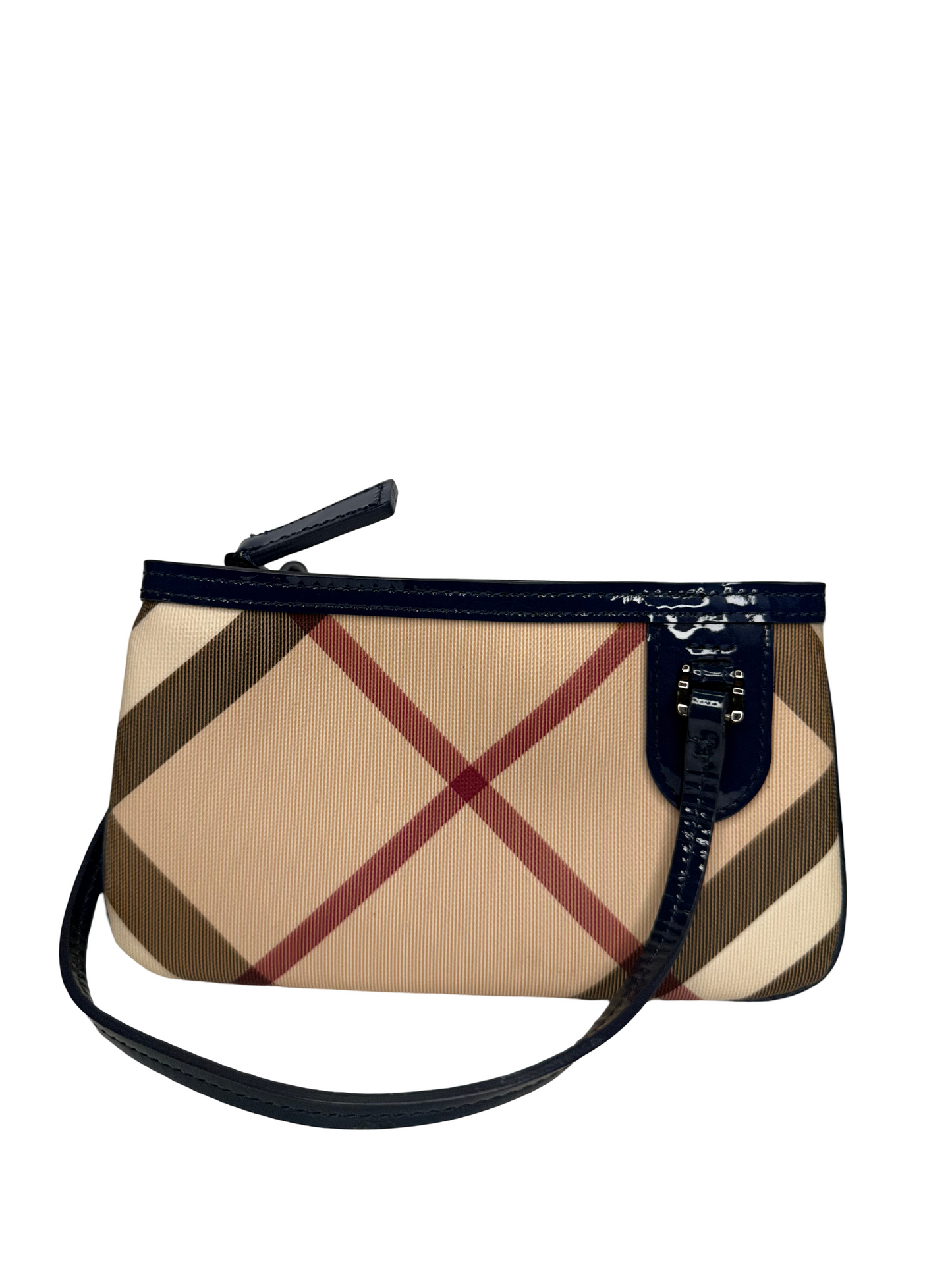 Burberry Jet Blue Patent Leather Nova Check Pochette