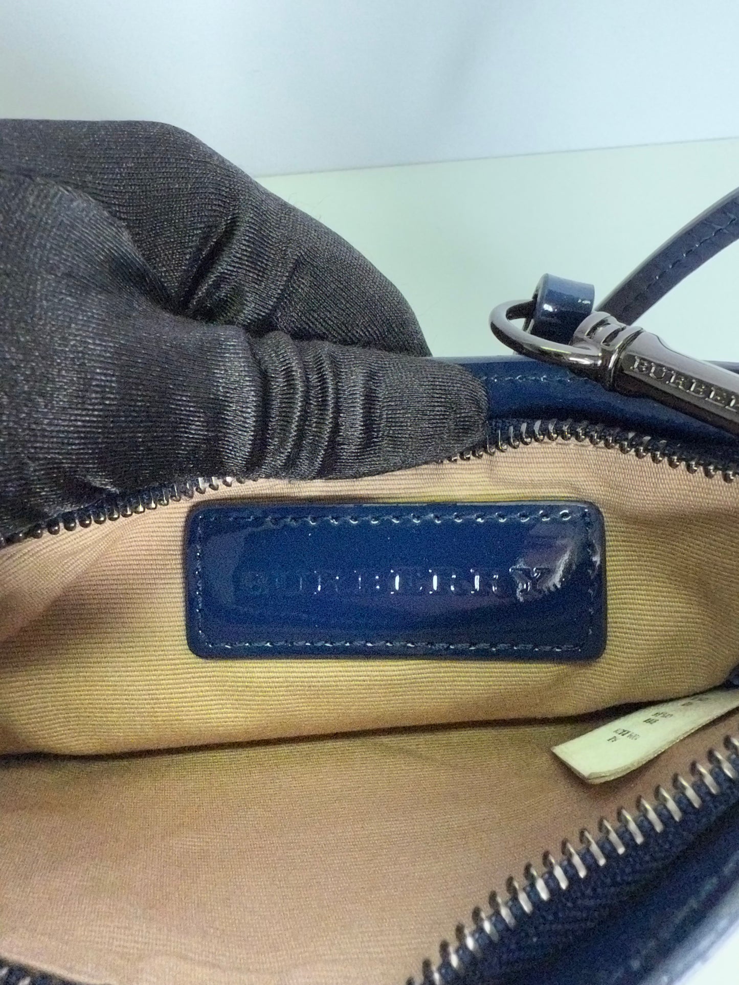 Burberry Jet Blue Patent Leather Nova Check Pochette