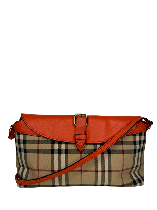 Burberry Beige/Orange Horseferry Check Leah Crossbody Bag