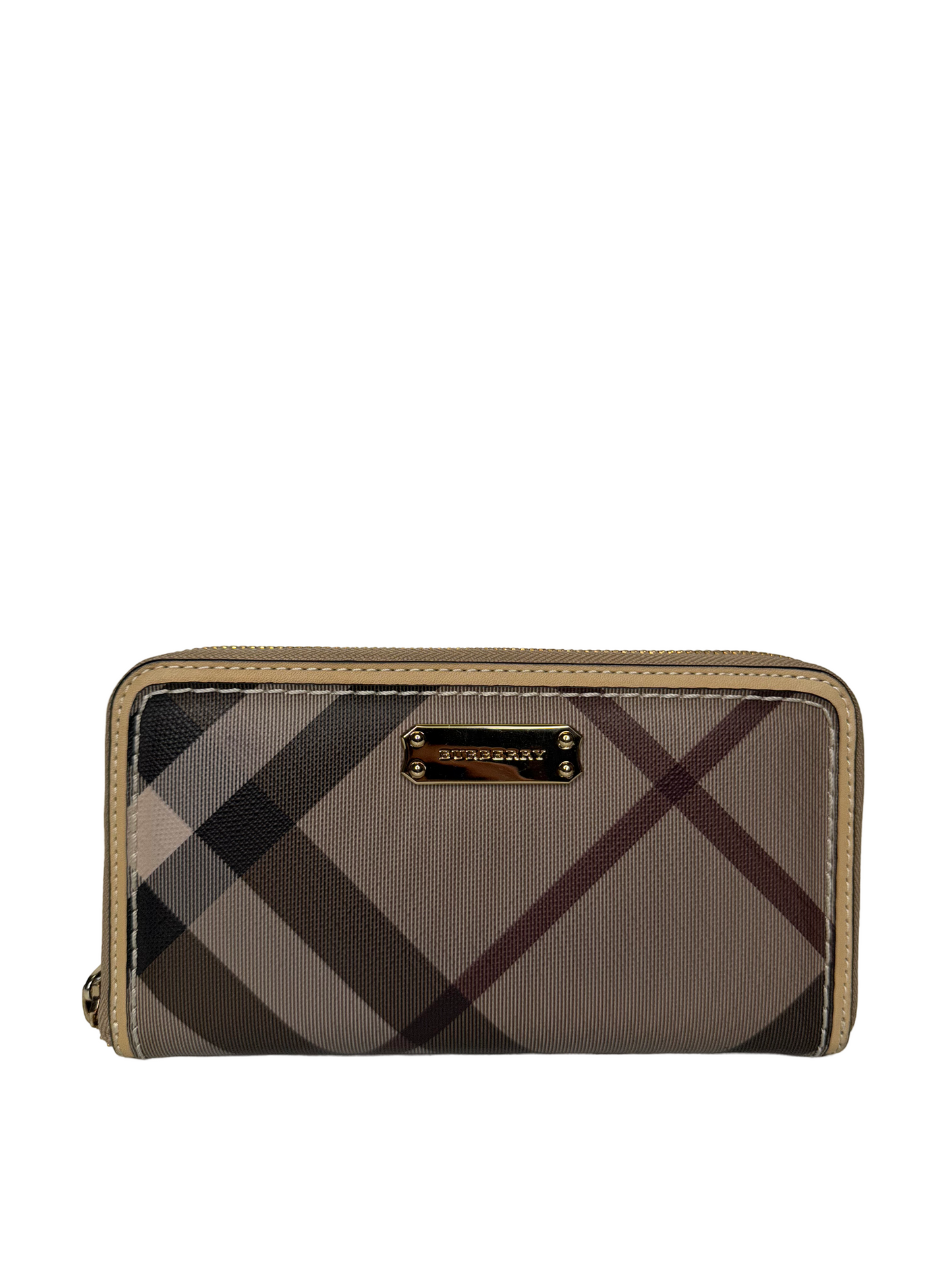 Burberry Grey Smoked Check PVC And Leather Zip Around Wallet