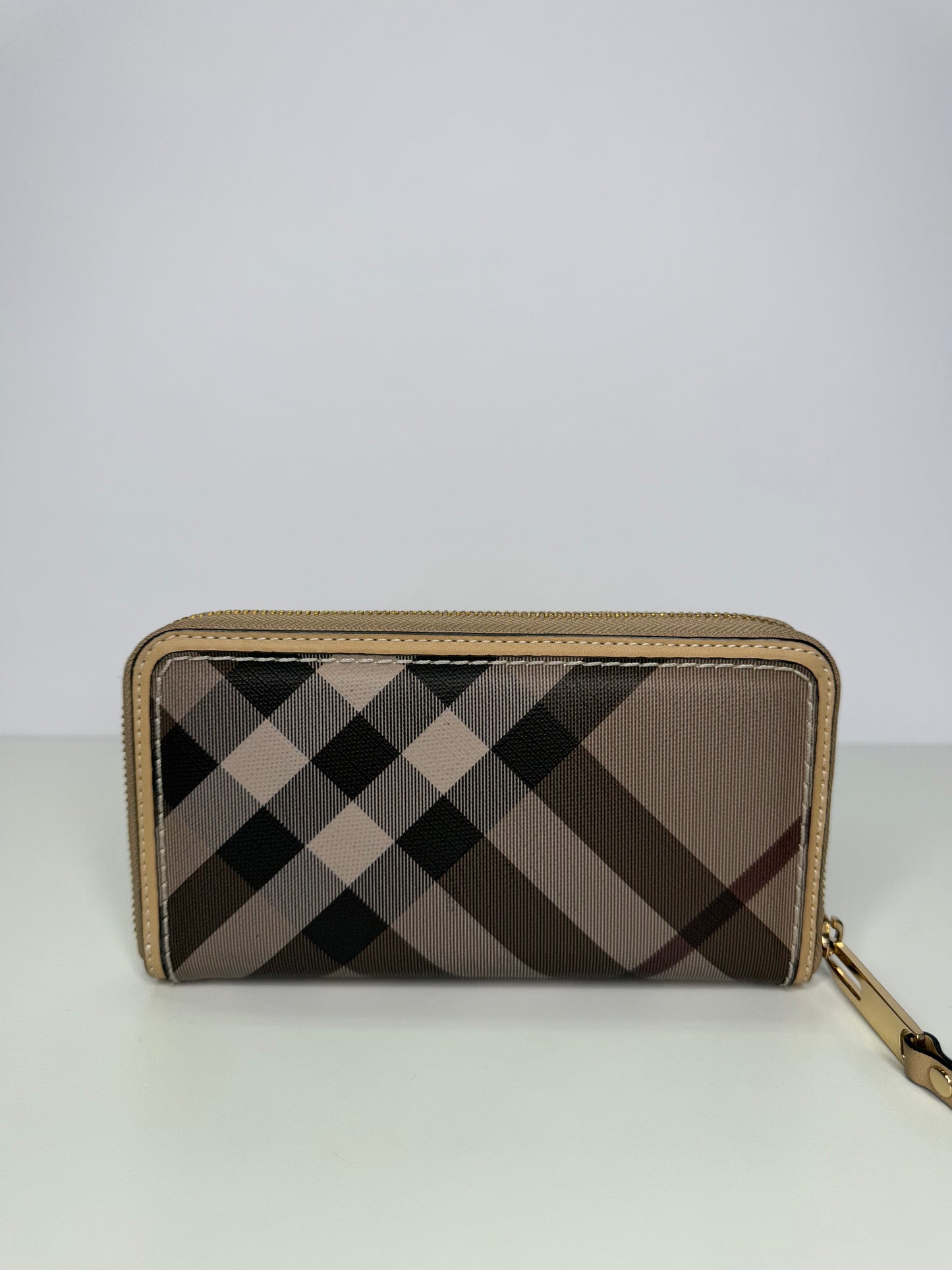 Burberry Grey Smoked Check PVC And Leather Zip Around Wallet