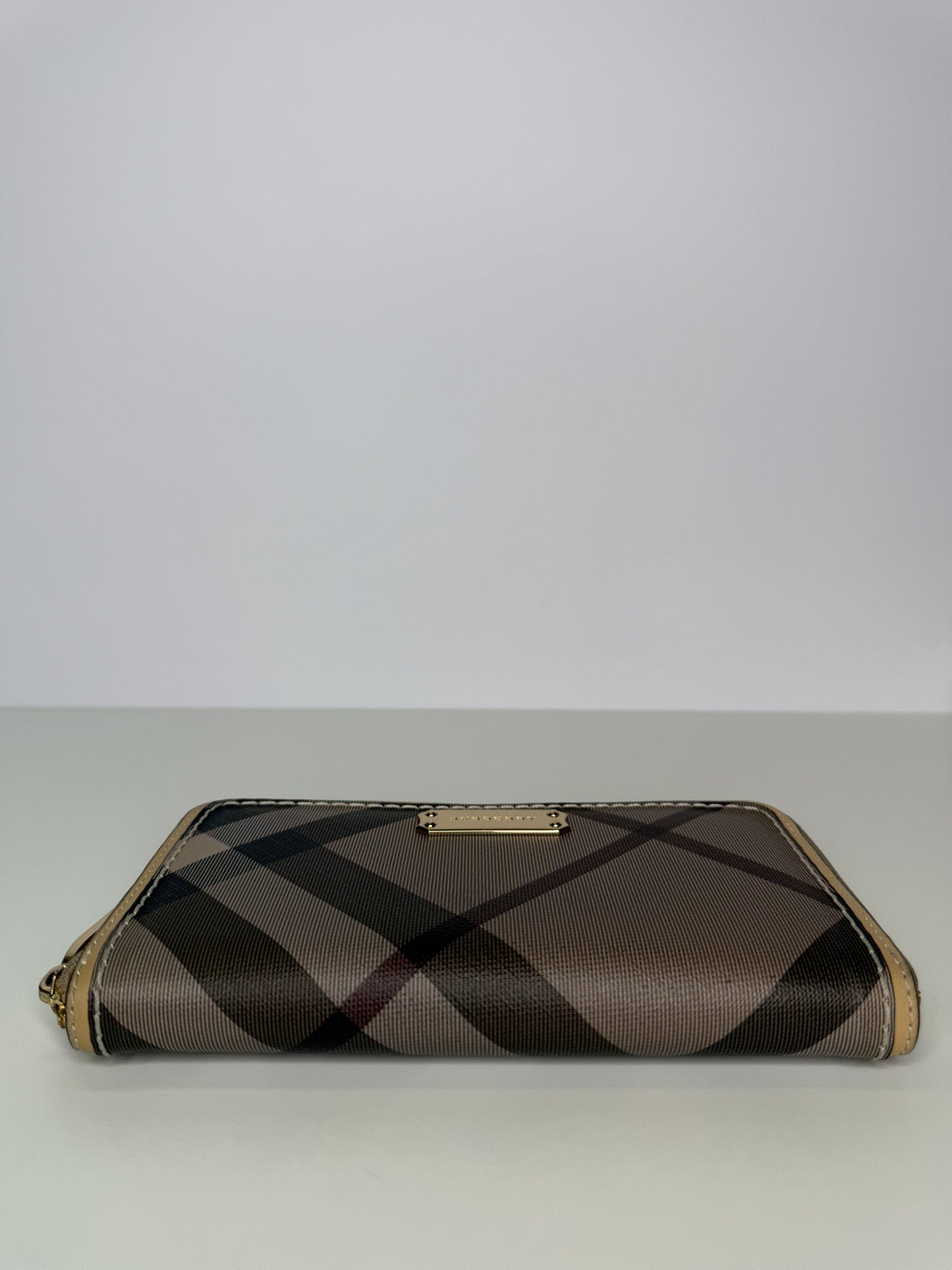 Burberry Grey Smoked Check PVC And Leather Zip Around Wallet