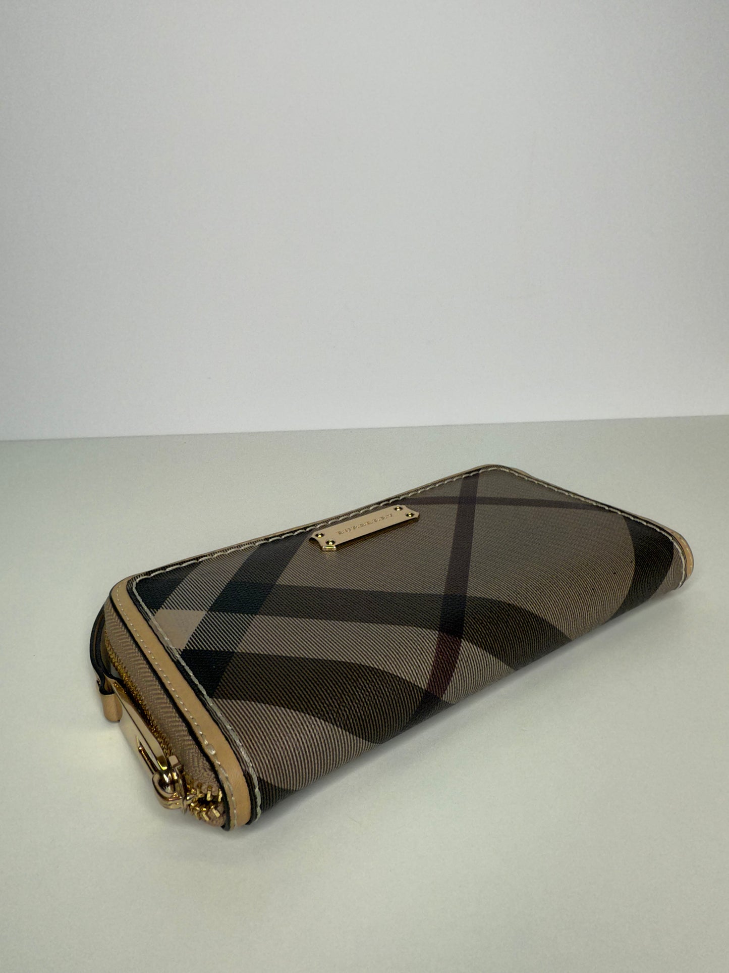 Burberry Grey Smoked Check PVC And Leather Zip Around Wallet