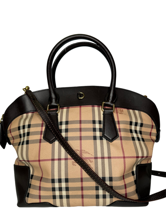 Burberry Brown/Beige Haymarket Check PVC and Leather Primrose Satchel