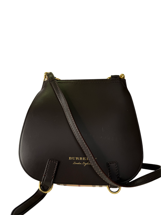 Burberry Haymarket Check Bridle Saddle Bag Dark Clove Brown