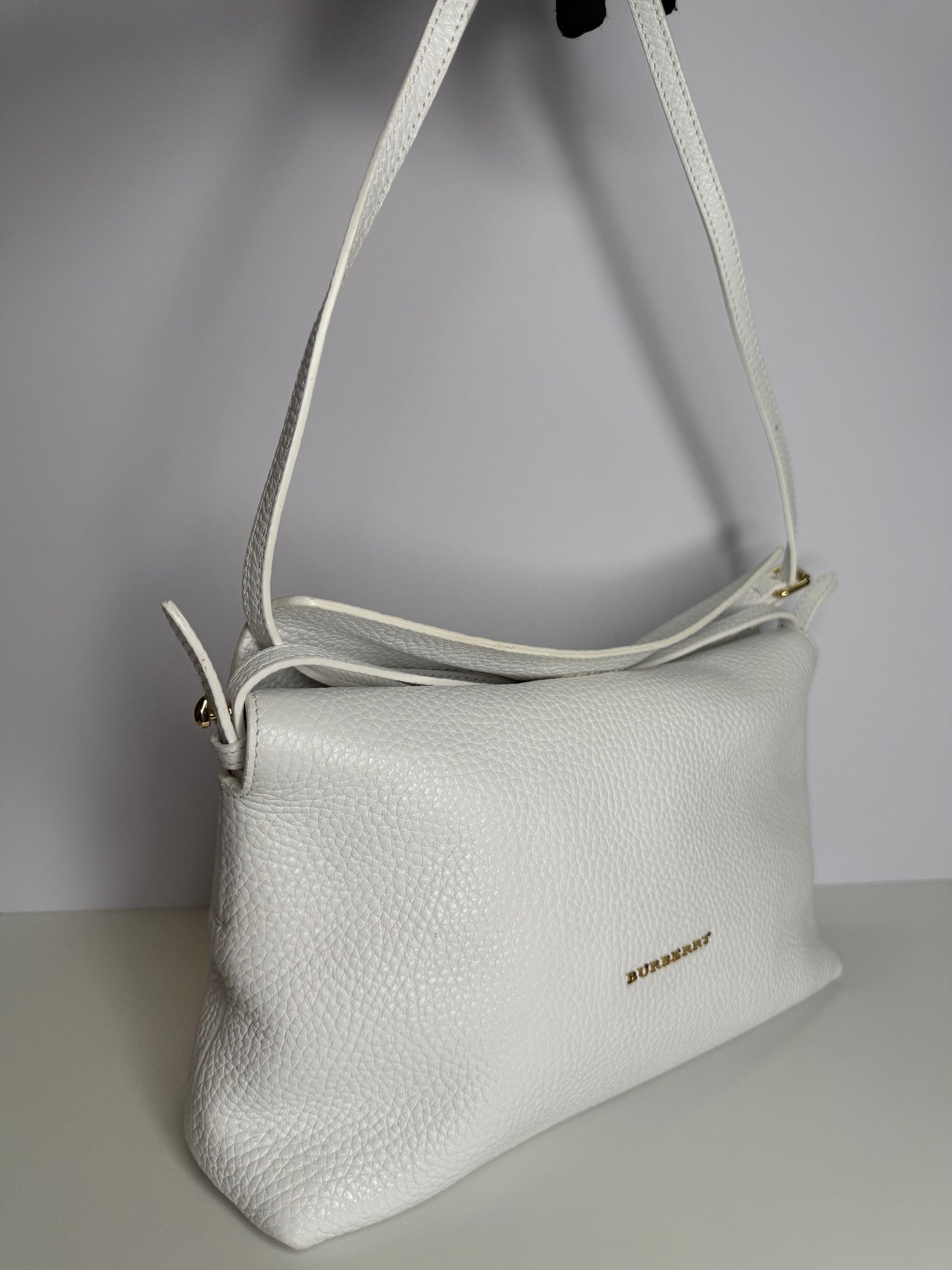 Burberry Grained Calfskin Leather Small Leah White Crossbody Bag