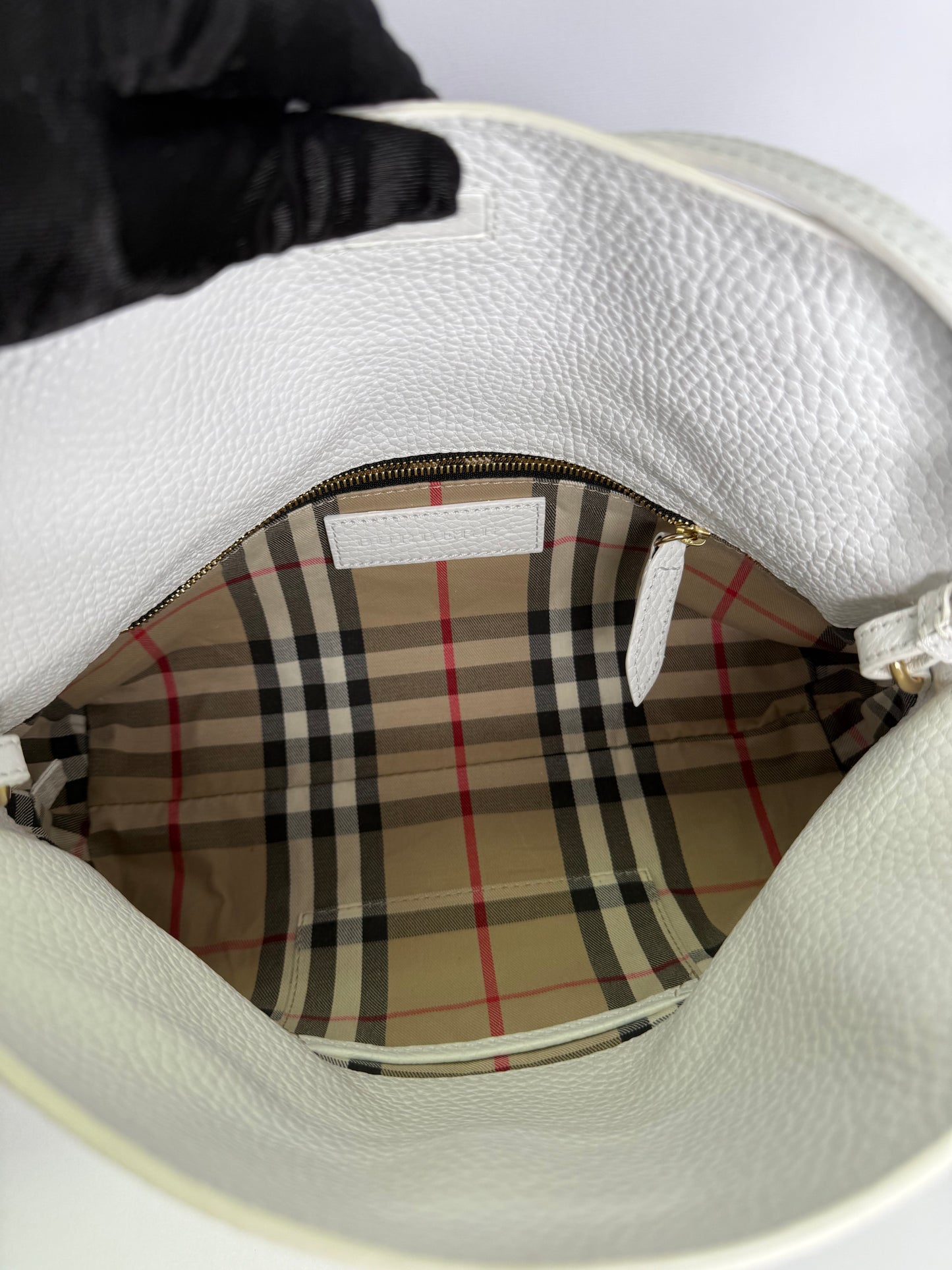 Burberry Grained Calfskin Leather Small Leah White Crossbody Bag