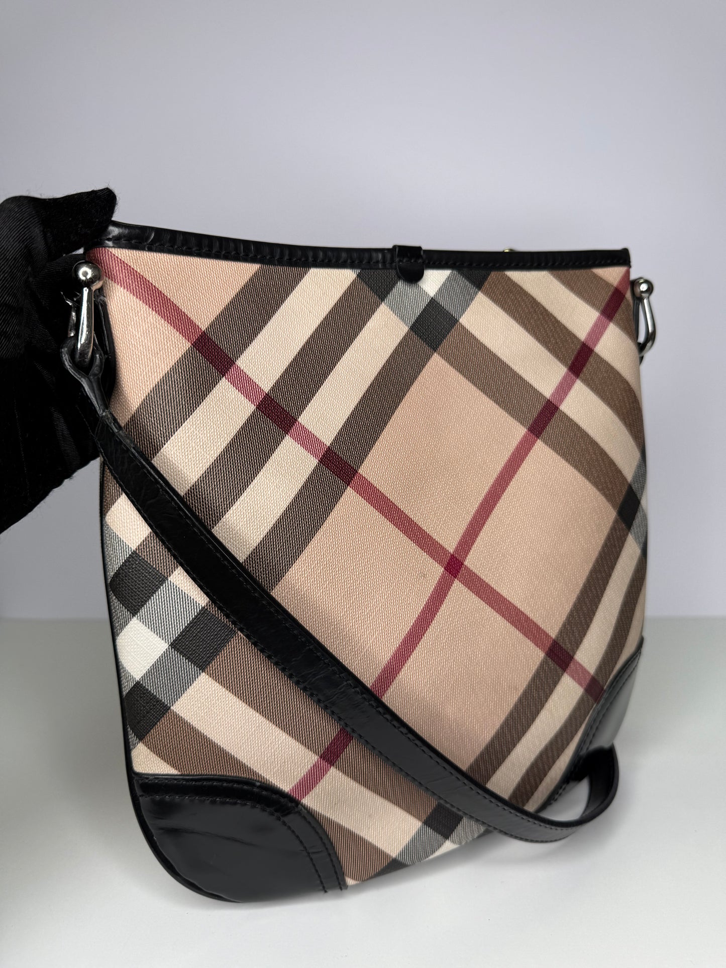 Burberry Nova Check Black Patent Leather Dryden Crossbody Bag