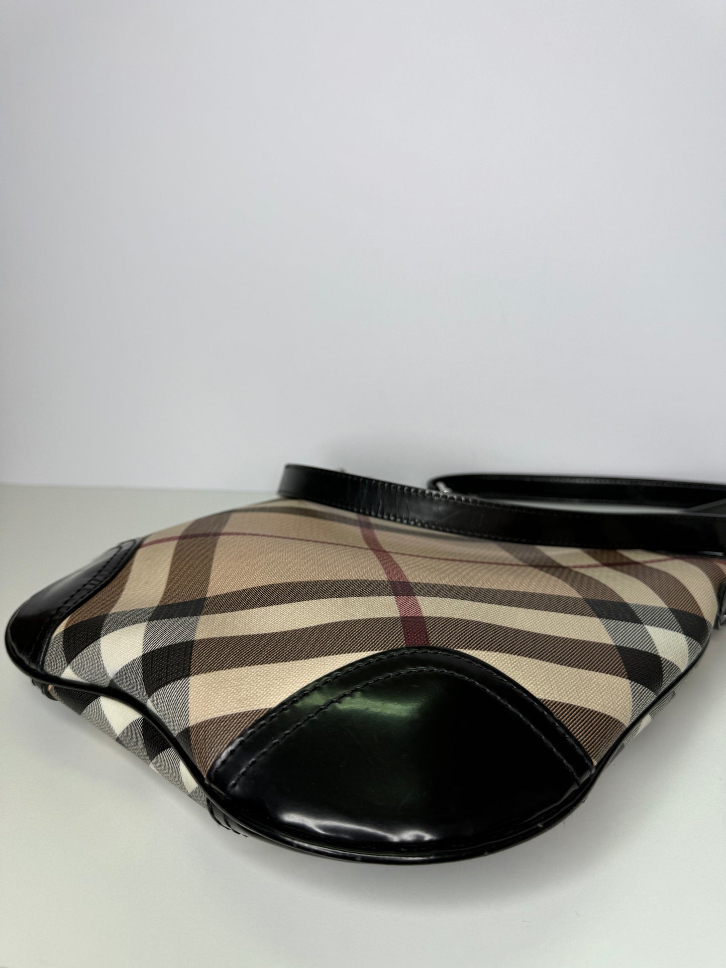 Burberry Nova Check Black Patent Leather Dryden Crossbody Bag